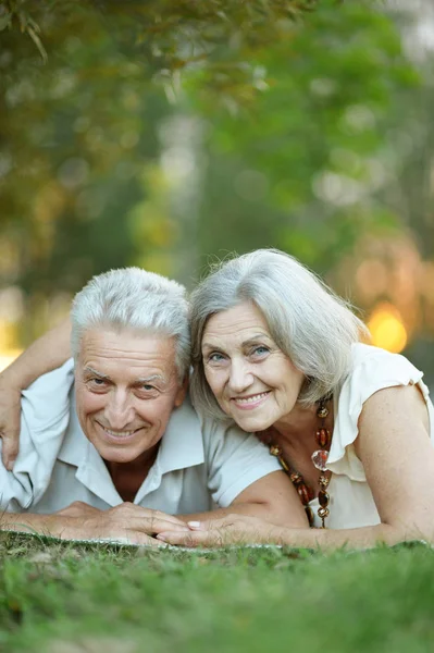 Portret Van Mooi Senior Koppel Liggend Park — Stockfoto