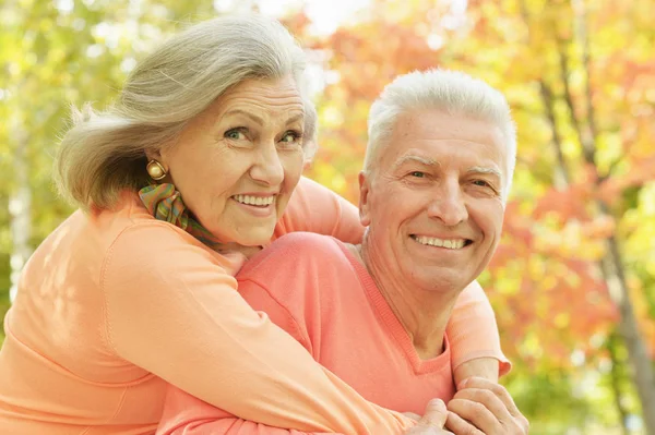 Caucasian senior couple  in the park — Stock Photo, Image