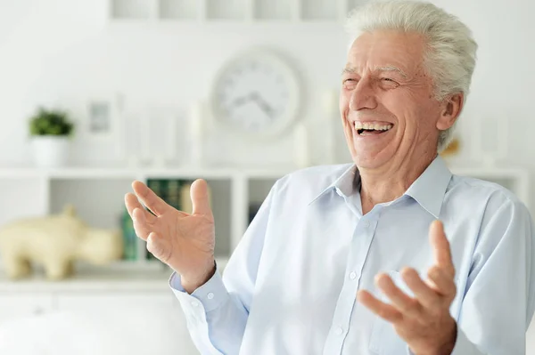 Portrait Happy Senior Man Home — Stock Photo, Image