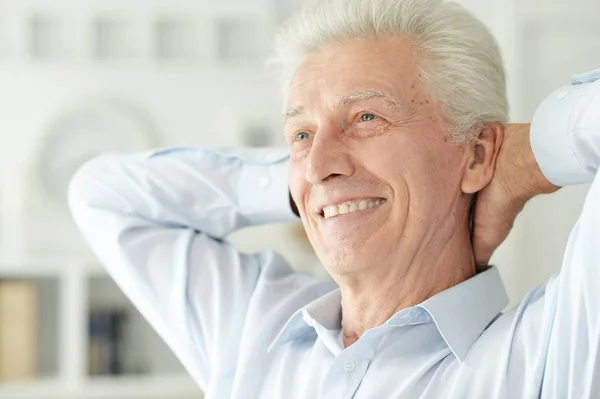 Portrait Happy Senior Man Home — Stock Photo, Image