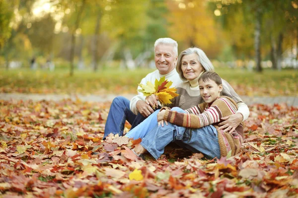 Glad farfar, mormor och barnbarn — Stockfoto