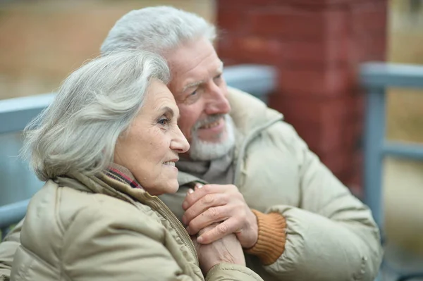 Sonriendo Pareja Mayor Parque Otoño — Foto de Stock