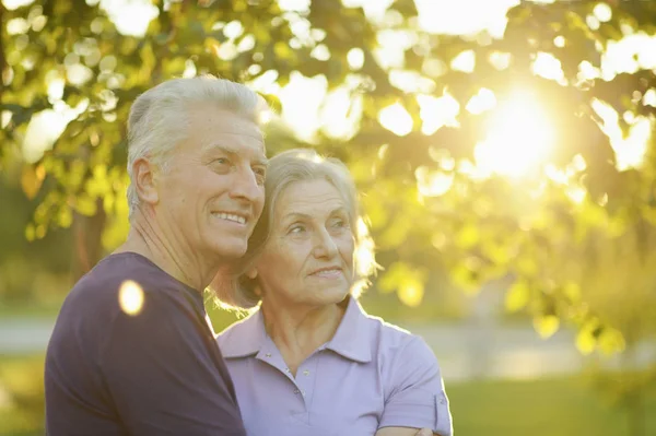 Lyckliga Senior Par Poserar Park — Stockfoto