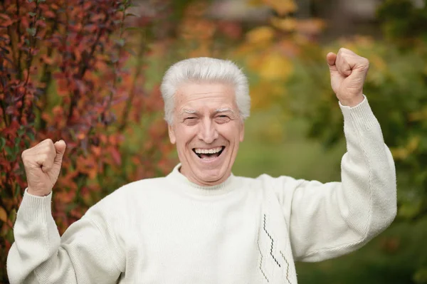 Portrait Happy Senior Man Park — Stock Photo, Image