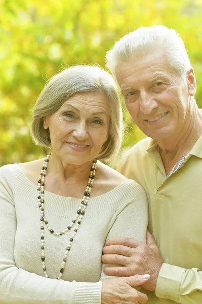 Lächelndes Seniorenpaar Umarmt Sich Herbstpark — Stockfoto