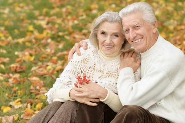 Porträtt Vackra Senior Par Med Rönn Parken — Stockfoto