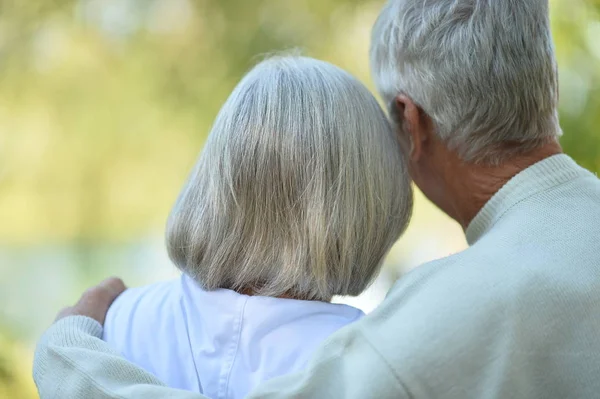 Senior Femme Homme Dans Parc Vue Arrière — Photo