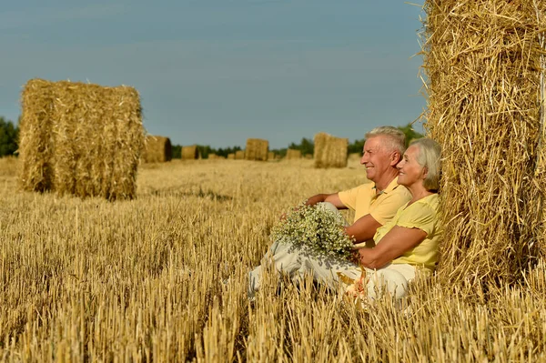 Happy Senior Couple Flowers — Stock Photo, Image