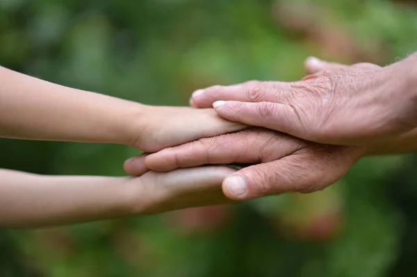 Kleindochter Grootvader Hand Hand Stockfoto