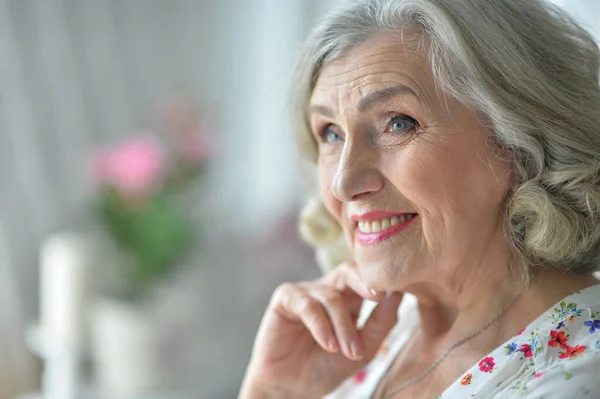 Senior Woman Posing Home — Stock Photo, Image