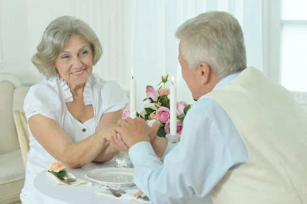 Happy Senior Couple Resting Cafe — Stock Photo, Image