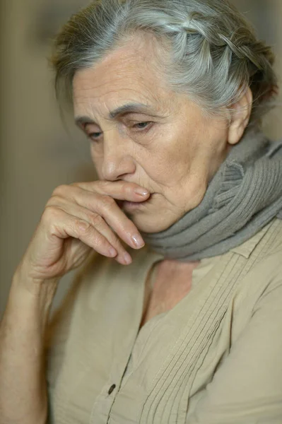 Close Portrait Sad Ill Senior Woman — Stock Photo, Image