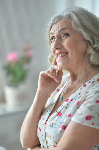 Senior Woman Posing Home — Stock Photo, Image