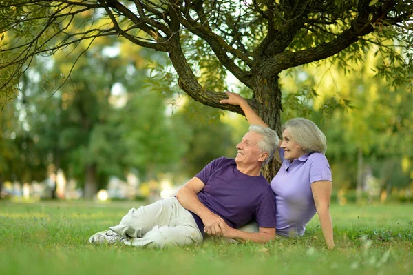 Mulher Sênior Feliz Homem Parque — Fotografia de Stock