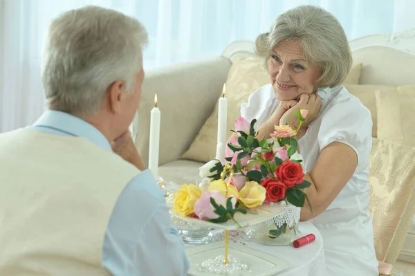 Happy Senior Couple Resting Cafe — Stock Photo, Image