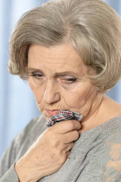 Close Portrait Sad Ill Senior Woman — Stock Photo, Image