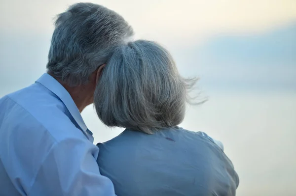 Rückansicht Glückliches Älteres Paar Tropischen Strand — Stockfoto