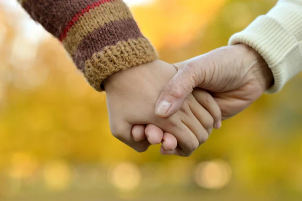 Niño Abuelo Manos Juntas Sobre Fondo Natural — Foto de Stock