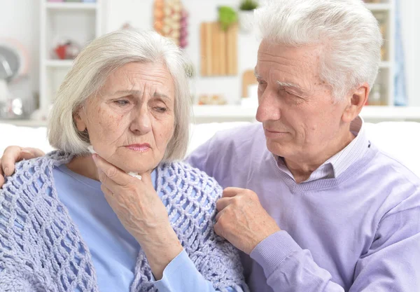 Portrait Sick Elderly Woman Man Home — Stock Photo, Image