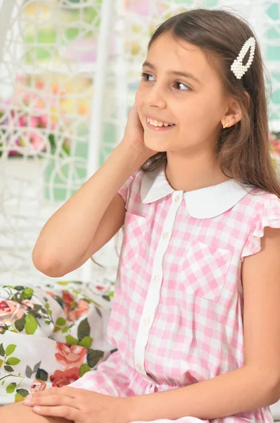 Happy Little Girl Posing Swing — Stock Photo, Image