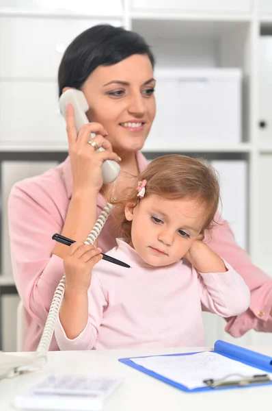 Portrait Businesswoman Her Child Working Office — Stock Photo, Image