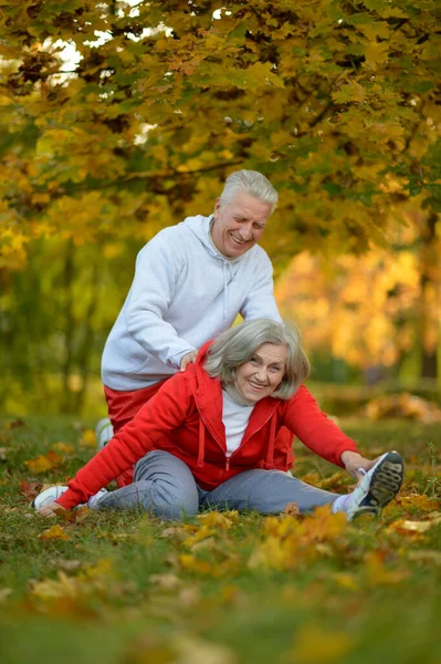 Fit Senior Paar Oefenen Park — Stockfoto