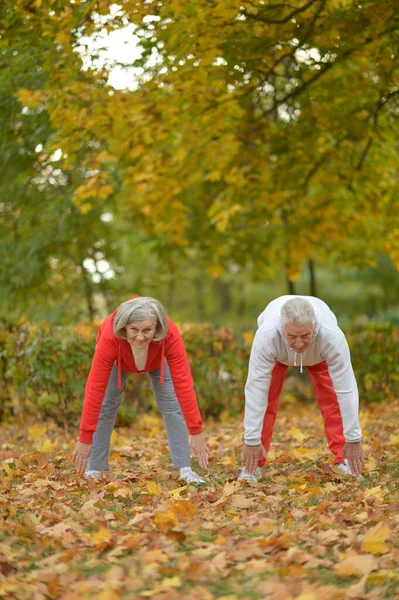 Fittes Senioren Paar Turnt Park — Stockfoto