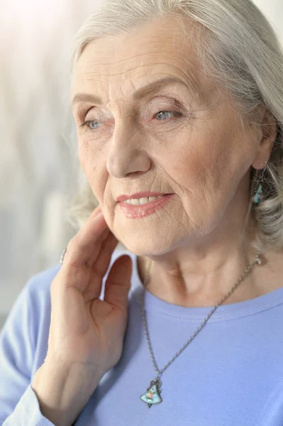 Beautiful Senior Woman Smiling Home — Stock Photo, Image