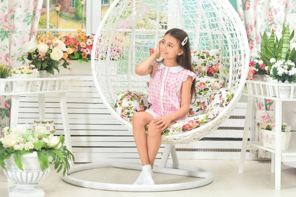 Happy Little Girl Posing Swing — Stock Photo, Image