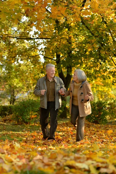 Χαρούμενη Ηλικιωμένη Γυναίκα Και Άντρας Στο Πάρκο — Φωτογραφία Αρχείου