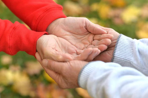 Senior Couple Holding Hands Together Park — Stock Photo, Image