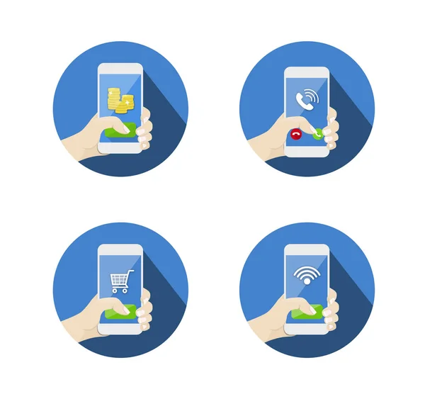 Set di icone con smartphone a mano — Foto Stock