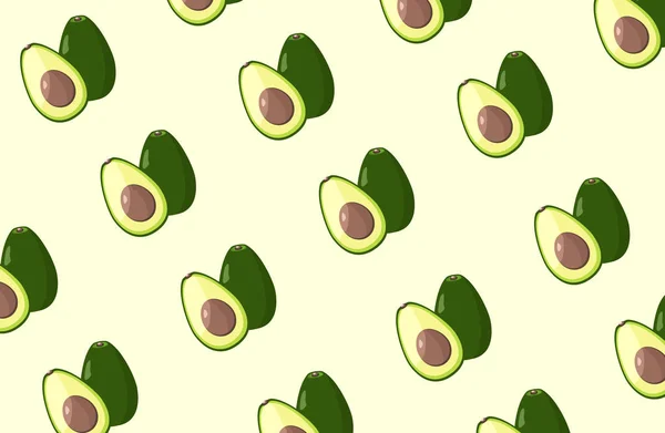 Seamless avocado pattern on light yellow background — Stock Vector