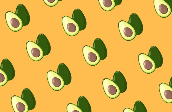 Nahtloses Avocado-Muster auf orangefarbenem Hintergrund — Stockvektor