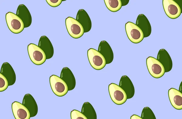 Seamless avocado pattern on light purple background — Stock Vector