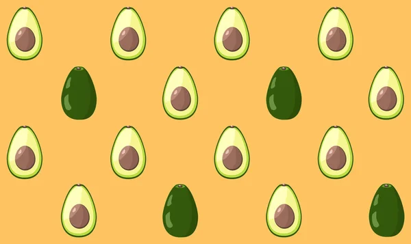 Patrón de aguacate sin costura sobre fondo naranja — Vector de stock