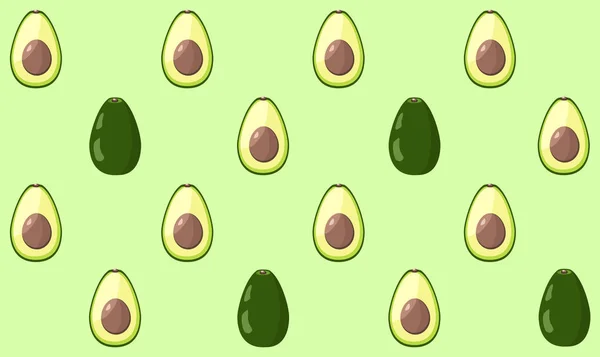 Seamless avocado pattern on light green background — Stock Vector