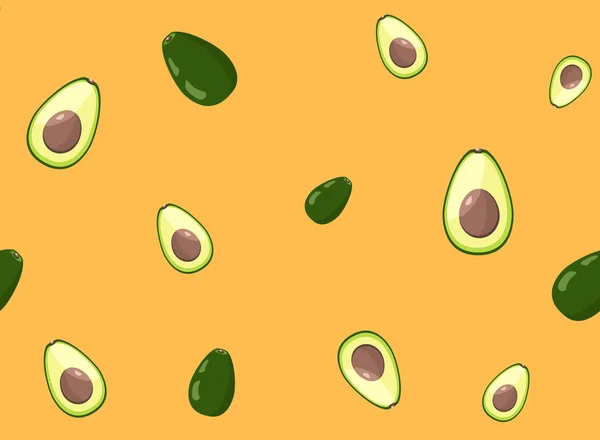 Seamless avocado pattern on orange background — Stock Vector