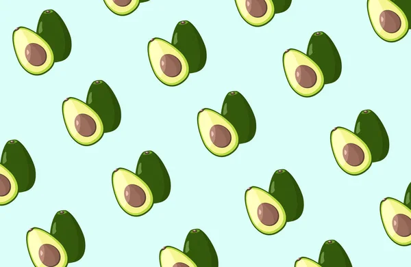 Seamless avocado pattern on blue background — Stock Vector