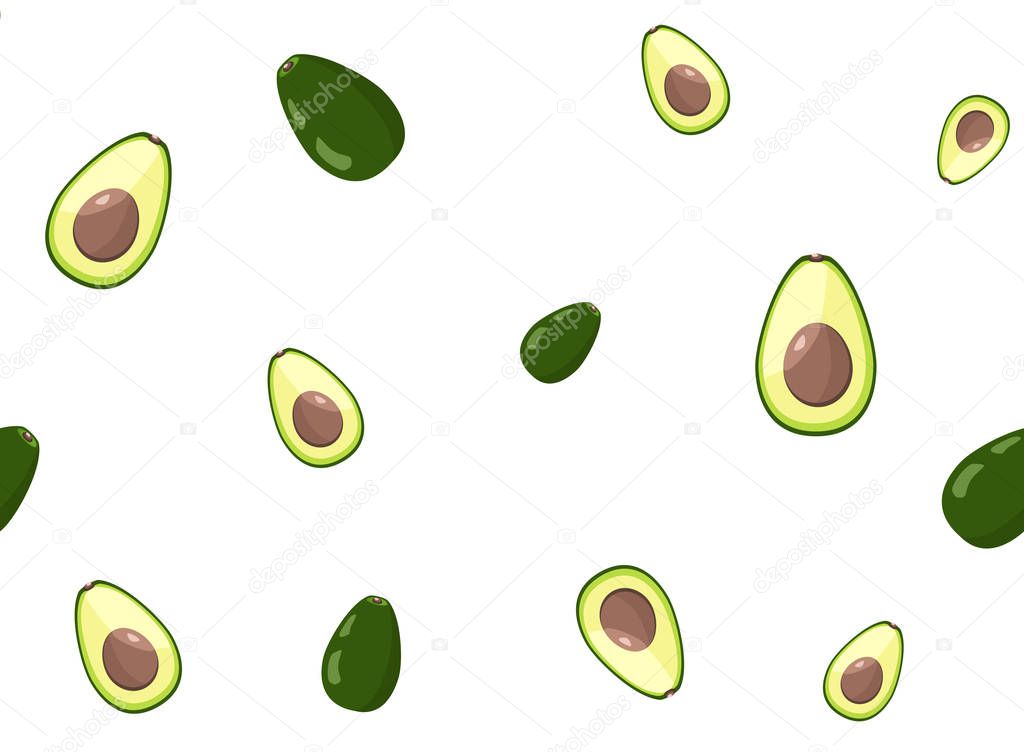 Seamless avocado pattern on white background