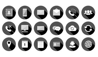 Renkli arka plan üzerinde yuvarlak iletişim ve iş Icons set