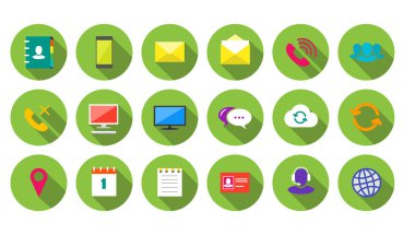 Renkli arka plan üzerinde yuvarlak iletişim ve iş Icons set