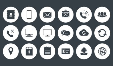 Renkli arka plan üzerinde yuvarlak iletişim ve iş Icons set