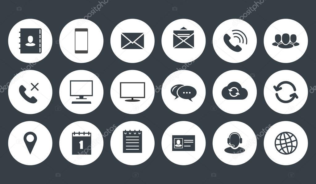 Round Communications and Business icons set on colored background