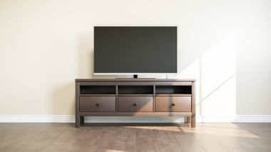 TV Stand parlak oda. 3D çizim.