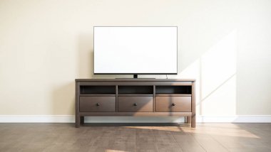 TV Stand parlak oda. 3D çizim.