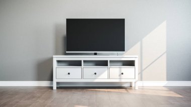 TV Stand parlak oda. 3D çizim.