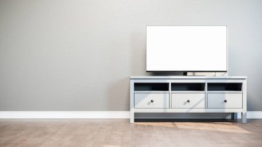 TV Stand parlak oda. 3D çizim.