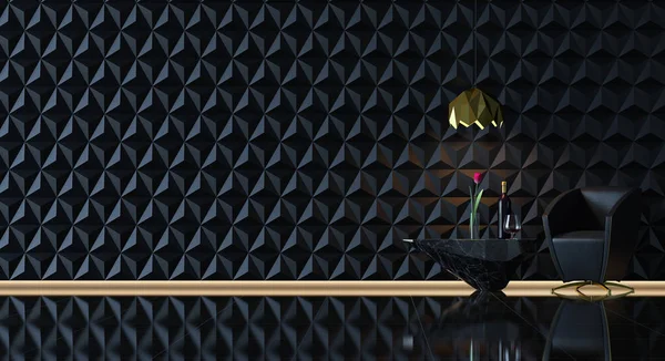 Imagen de renderización 3D sala de estar en negro y oro — Foto de Stock