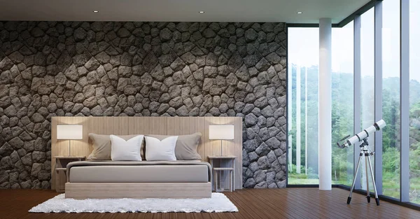 Quarto de luxo moderno decorar paredes com pedra da natureza — Fotografia de Stock